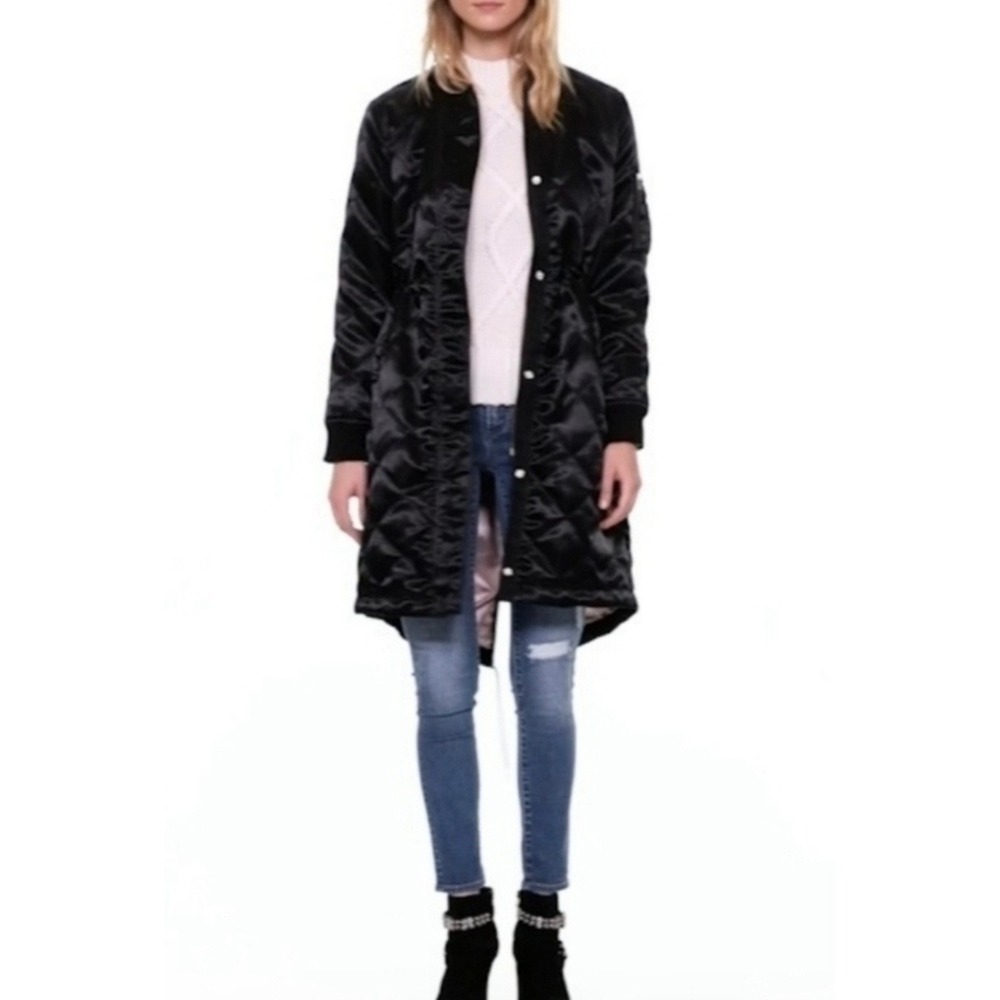 Gap Black Quilted Longline Bomber Jacket Coat Fall Whimsigoth Goth Women's L